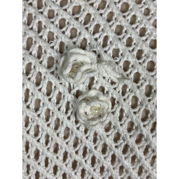 Vintage Sugar Co Ltd White Crochet Open Knit Sweater 3D Floral Ramie Cotton Sz S - Picture 4 of 6